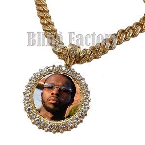 Picture Frame Pendant & 18" Iced Cuban Chain Set